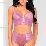 Seven Til Midnight Laced With Love Longline Bra with Gartered Panty