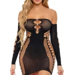 Pink Lipstick Diamond Dripping Mini Dress Long Sleeve Bodystocking