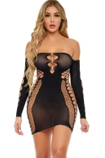 Pink Lipstick Diamond Dripping Mini Dress Long Sleeve Bodystocking