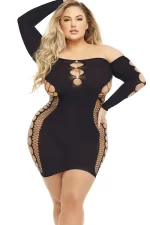 Pink Lipstick Diamond Dripping Mini Dress Long Sleeve Bodystocking - 图片 3