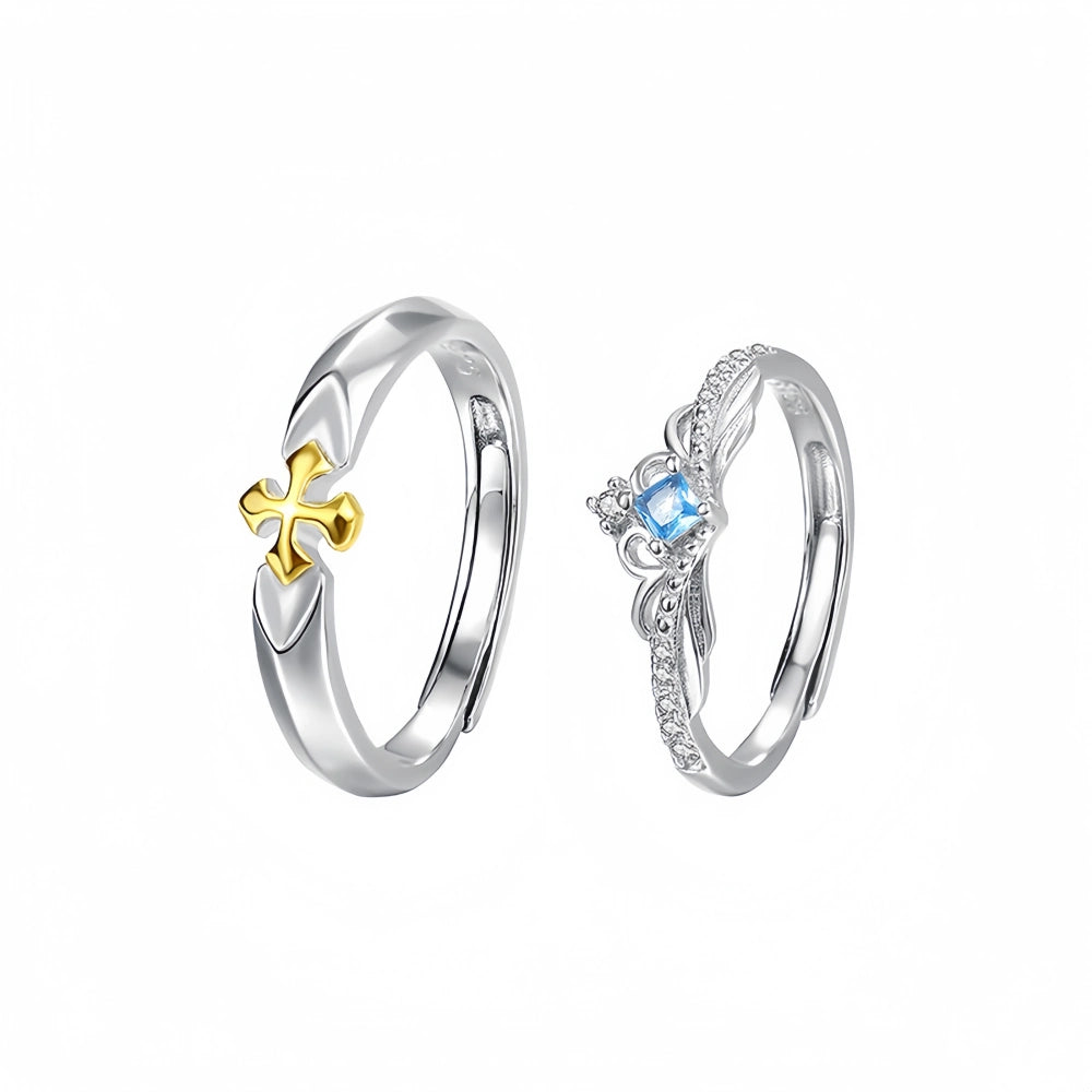 Adjustable Princess And Knight Silver Promise Rings For Couples