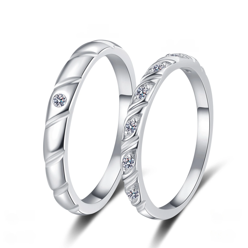 Engravable Sweet Love Moissanite Silver Couple Promise Rings