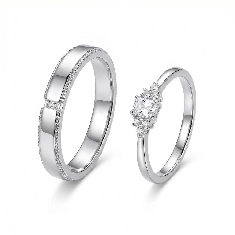 Engravable Solitaire Moissanite Silver Promise Rings For Couples