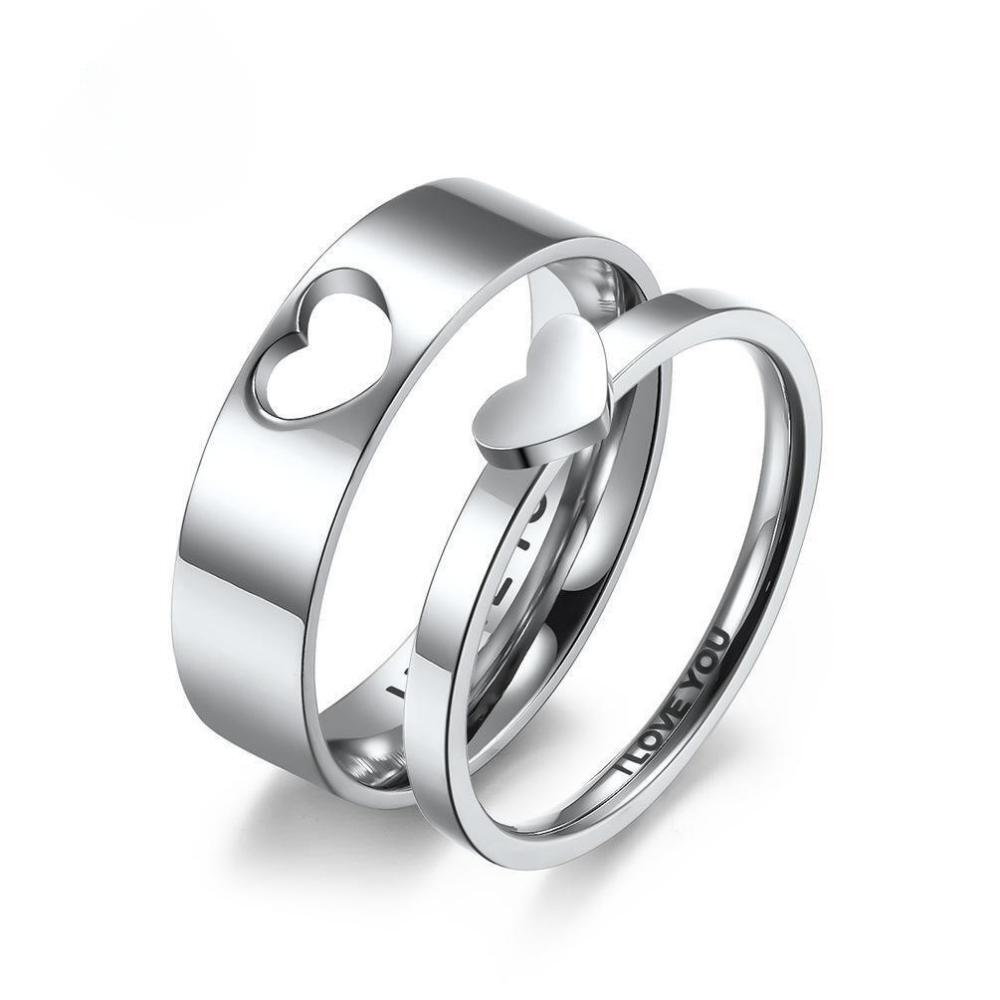 Unique I Love You Matching Heart Couple Rings In Titanium