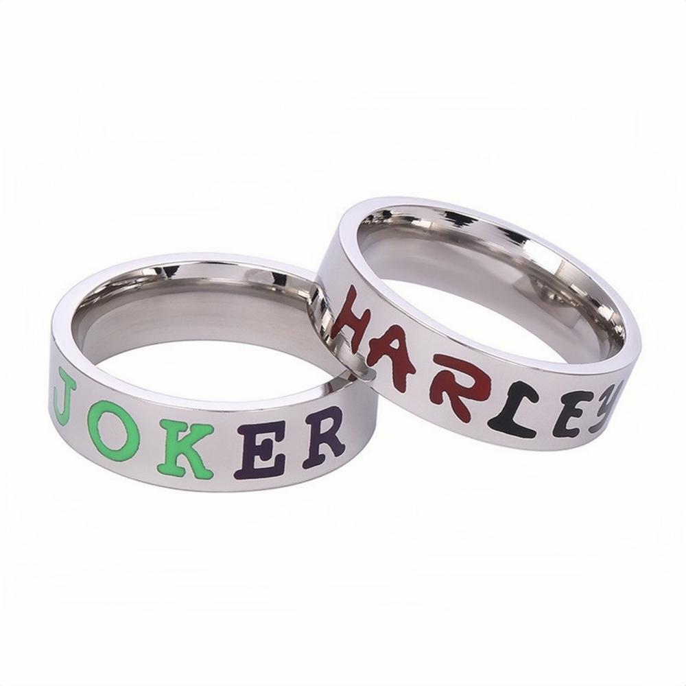 Personalized Joker And Harley Couple Rings In Titanium