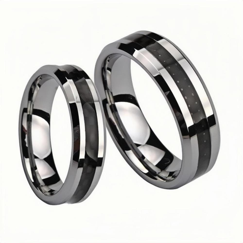 Engravable Unique Carbon Fiber Rings For Couples In Tungsten