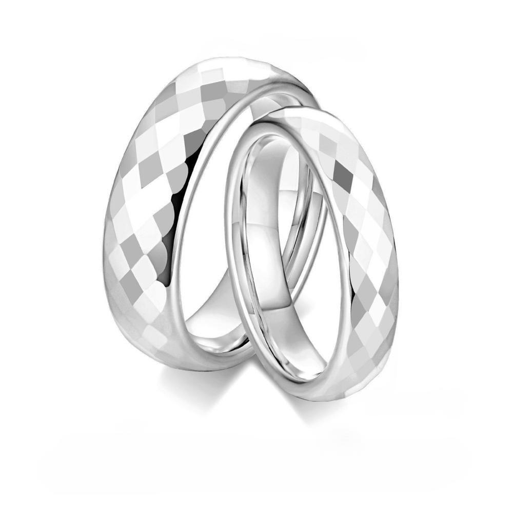 Engravable Unique Rhombic Cut Rings For Couples In Tungsten