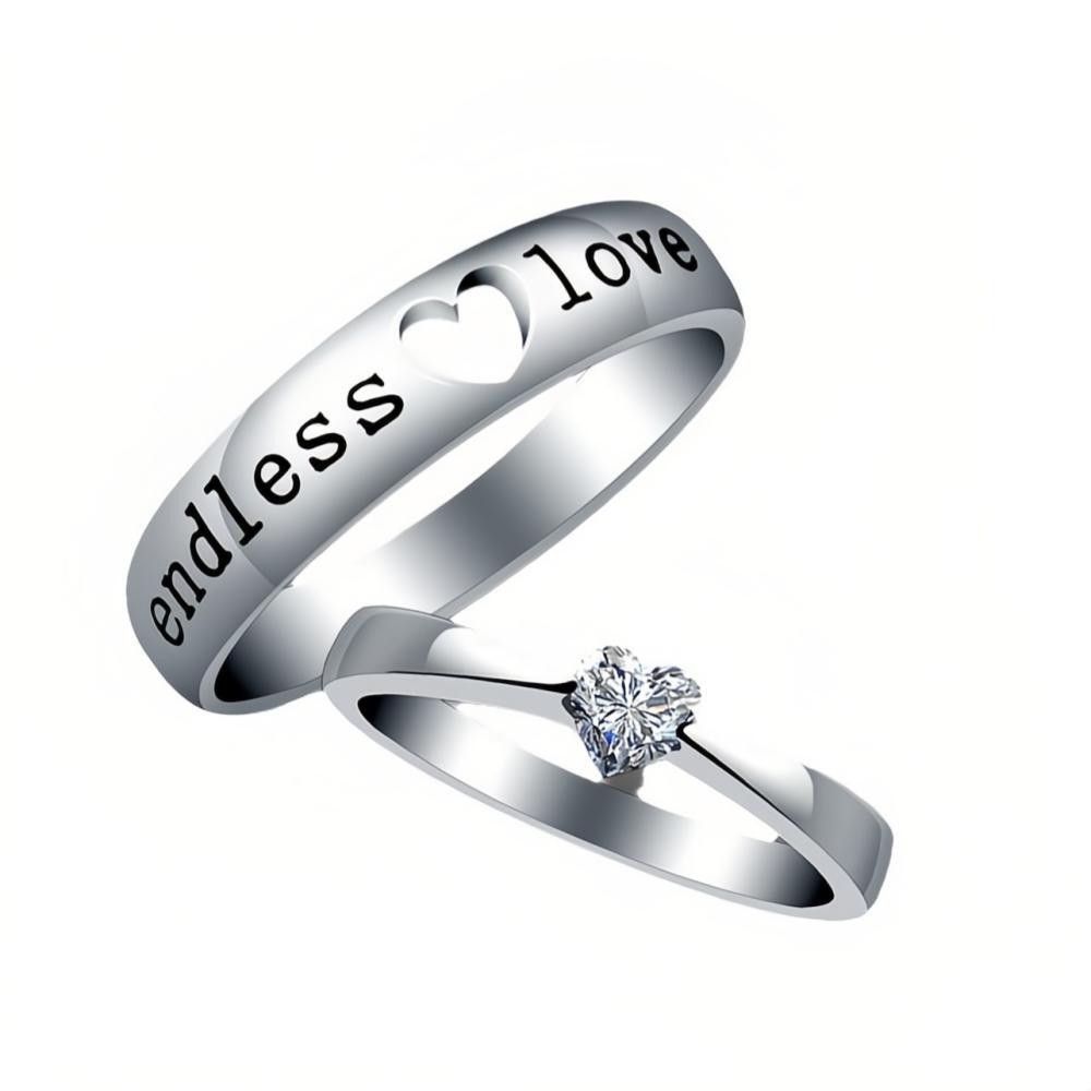 Unique Endless Love Matching Heart Promise Rings Set In Sterling Silver