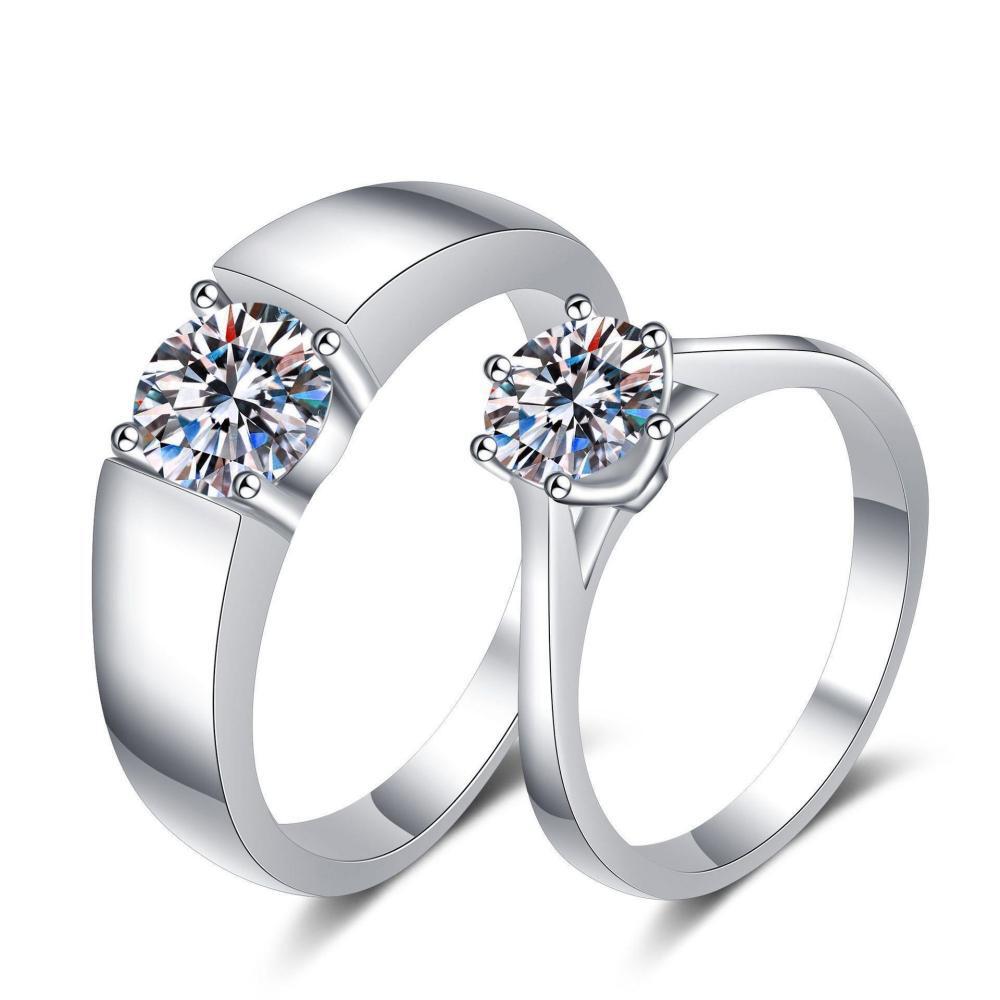 Engravable Solitaire Moissanite Promise Rings For Couples In Sterling Silver