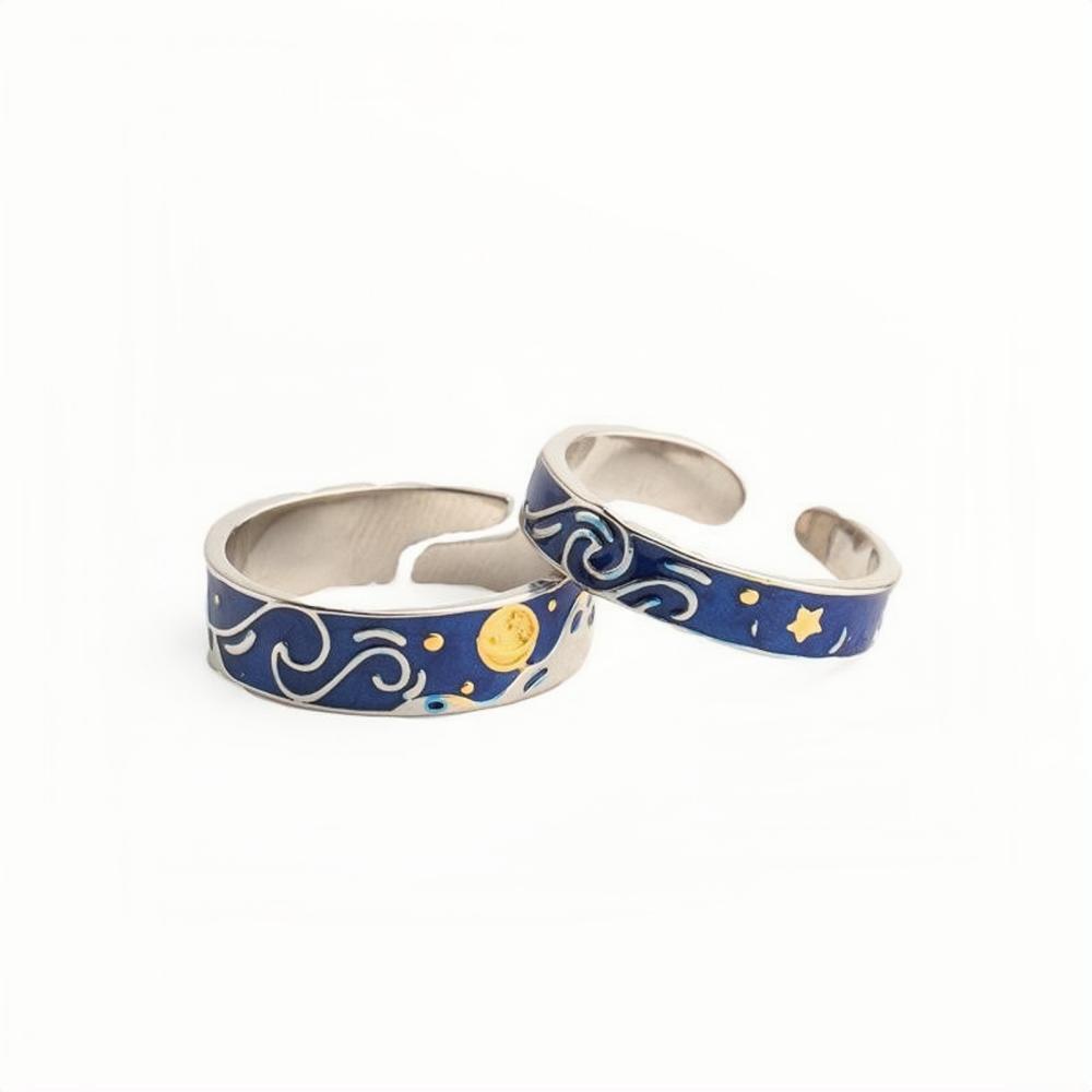 Unique The Starry Night Promise Rings For Couples In Sterling Silver