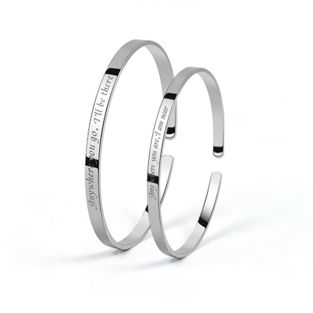 Engravable I'll Be There Matching Bangles For Couples In Sterling Silver