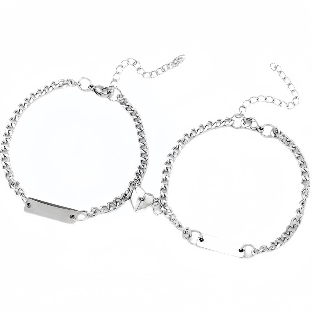 Engravable Matching Heart Magnetic Couple Bracelets In Titanium