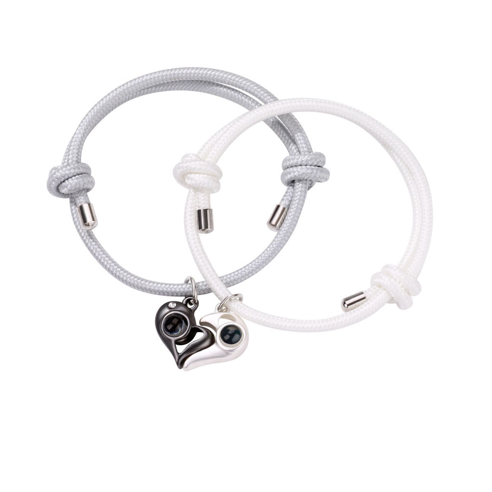 Magnetic Heart Matching Photo Projection Bracelets For Couples