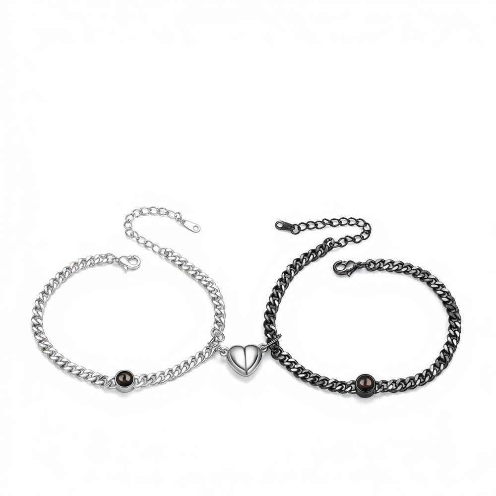 Magnetic Heart Photo Projection Couple Cuban Chain Bracelets
