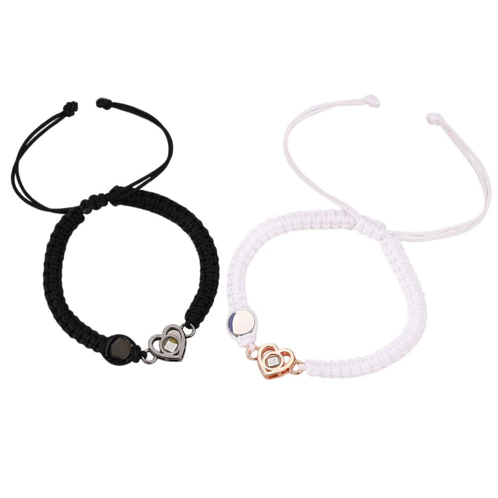 Personalized Heart Charm Photo Projection Initials Couple Bracelets