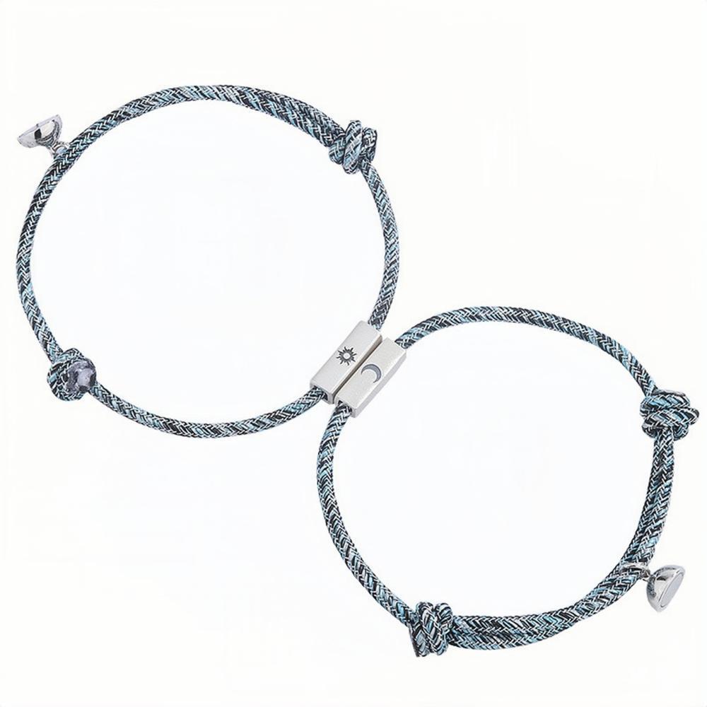 Sun And Moon Matching Charm Magnetic Bracelet For Couples In Sterling Silver
