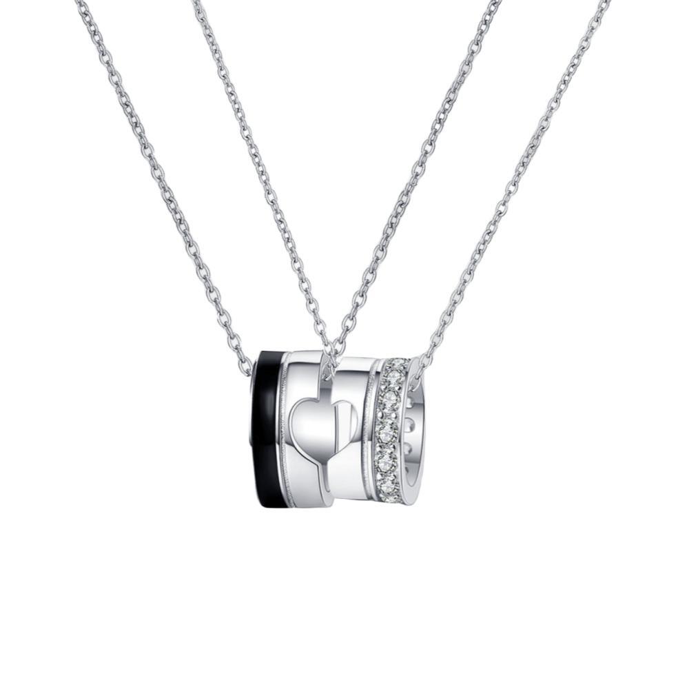 Engravable Matching Heart Ring Necklaces For Couples In Sterling Silver