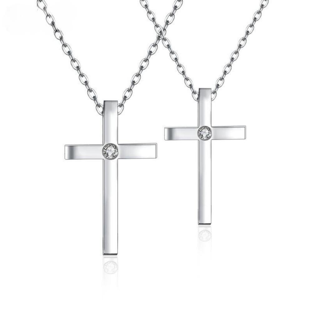 Engravable Simple Cross Pendant Necklace For Couples In Titanium