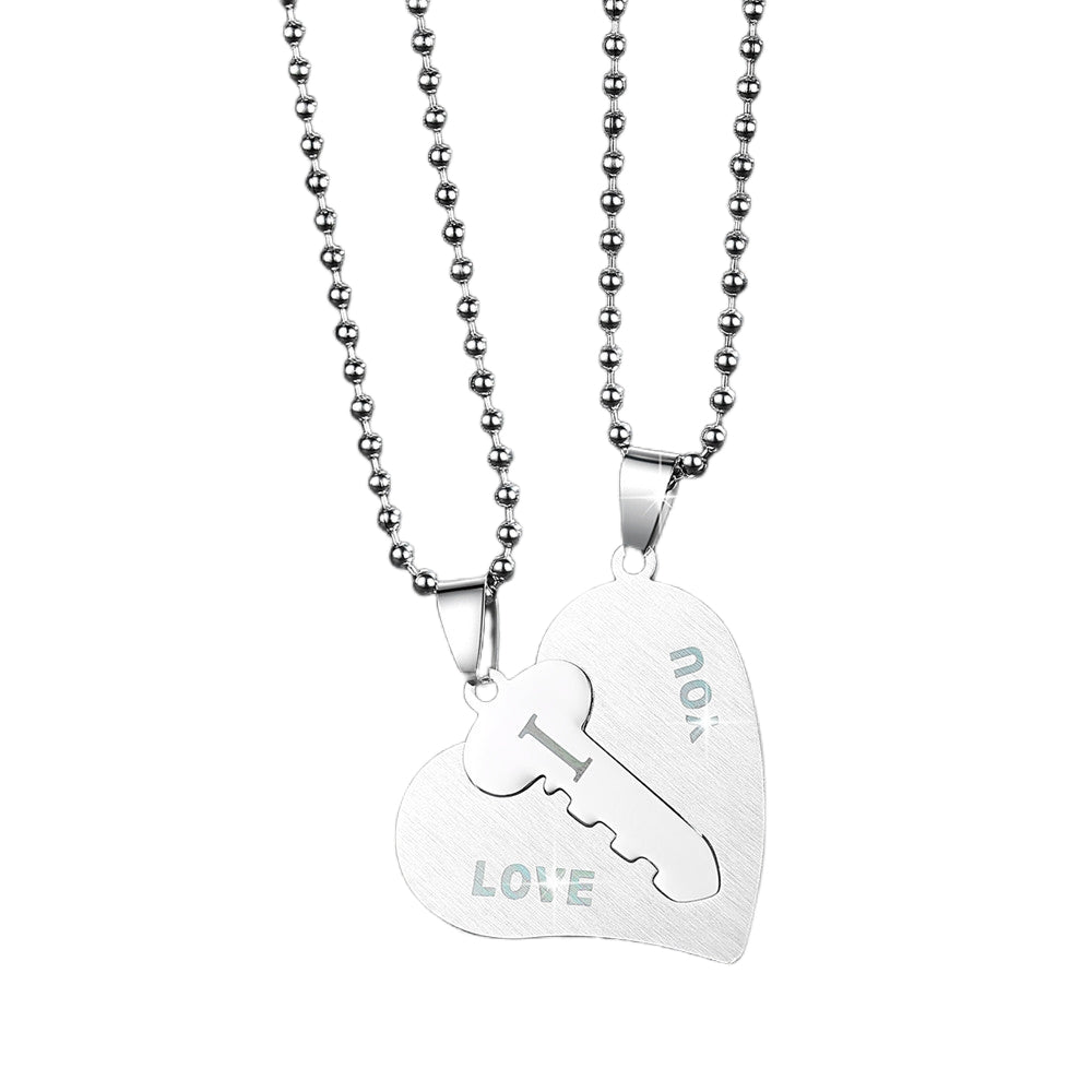 I Love You Lock And Key Matching Heart Couple Necklaces In Titanium