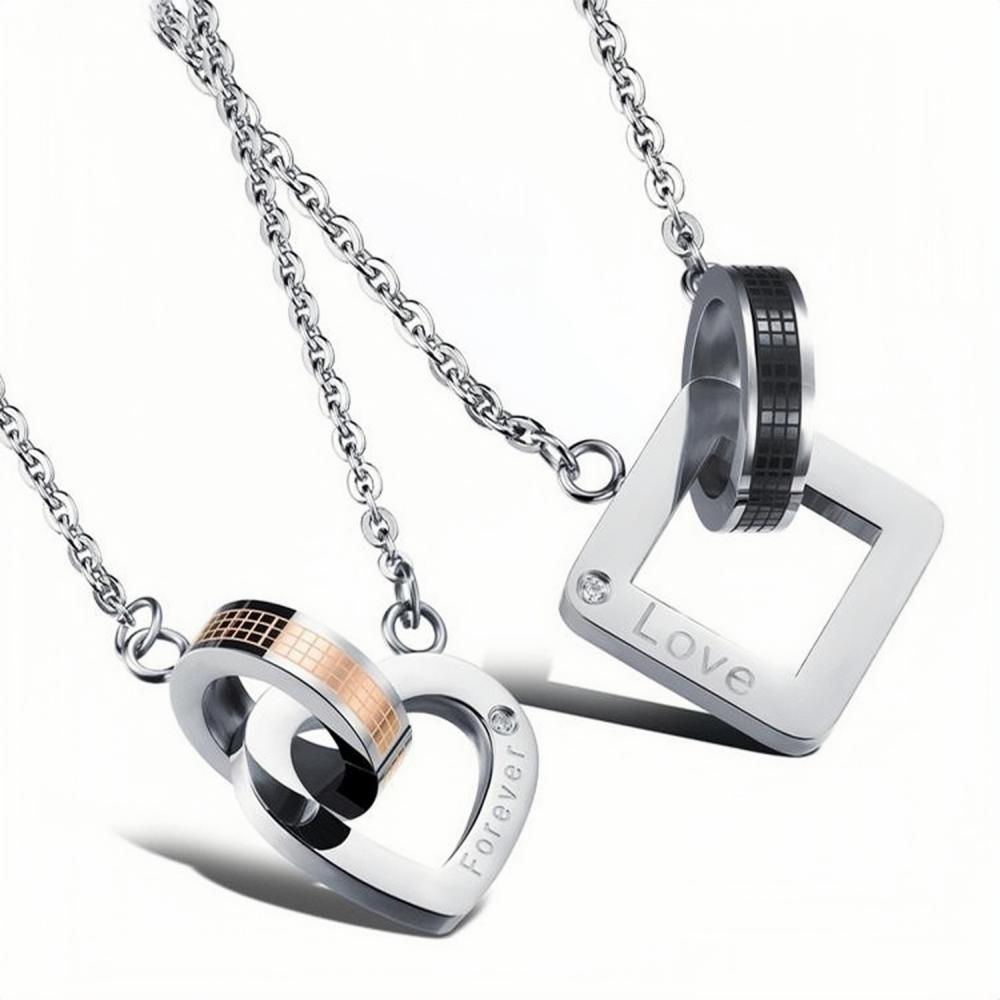 Love Forever Matching Interlocking Couple Necklaces In Titanium